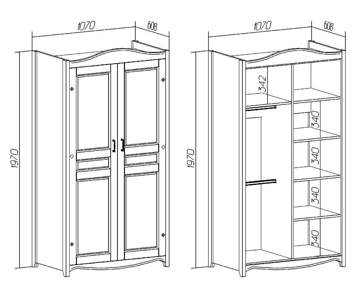 Шкаф 2-дверный Габриэлла схема
